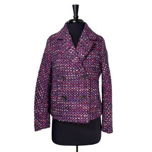 J.Crew Womens XS Nello Gori Italian Tweed Cropped Peacoat Pink Blue Wool Blend
